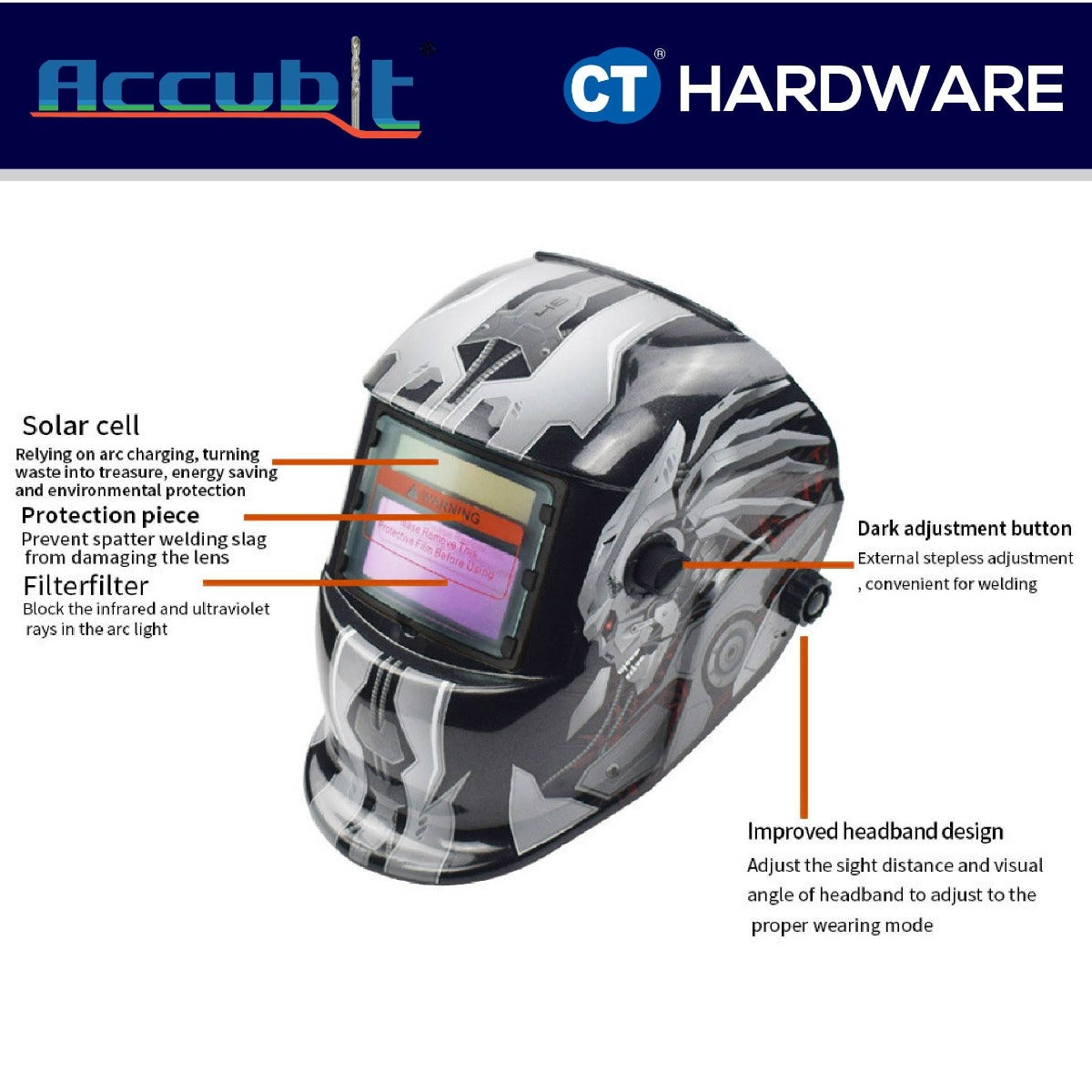 Accubit 1370031023 Solar Auto Darkening Welding Helmet
