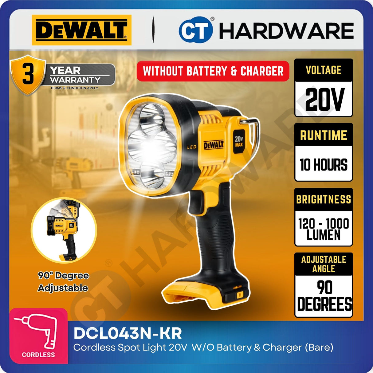 DEWALT DCL043N-KR 20V MAX XR Cordless LED Spot Light Bare Unit