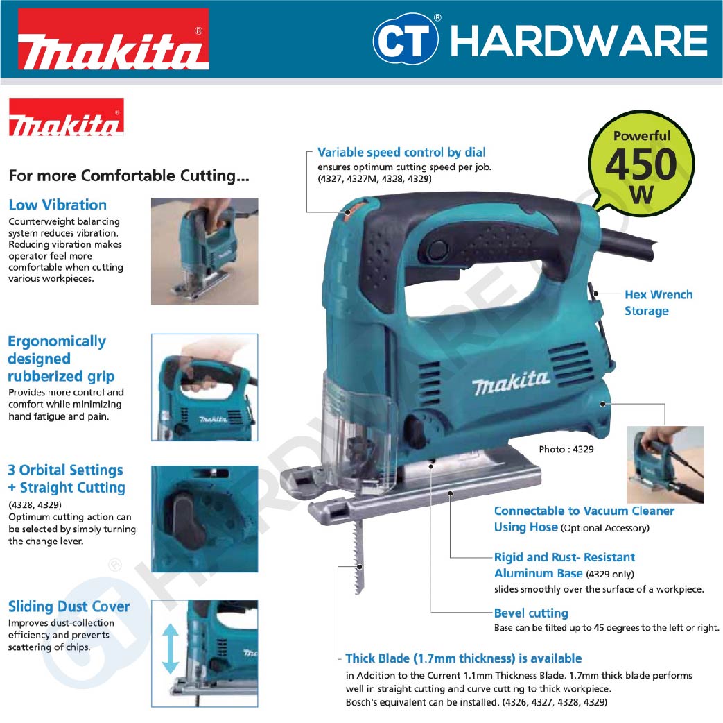 Makita 4327M Jigsaw 450W With Speed Control (M-Type Shank)
