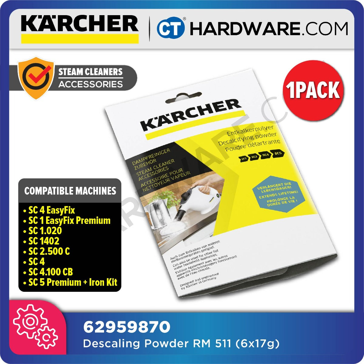 Karcher 62959870 Descaling Powder (RM 511) 17G x 6 Packet, Steam Cleaner