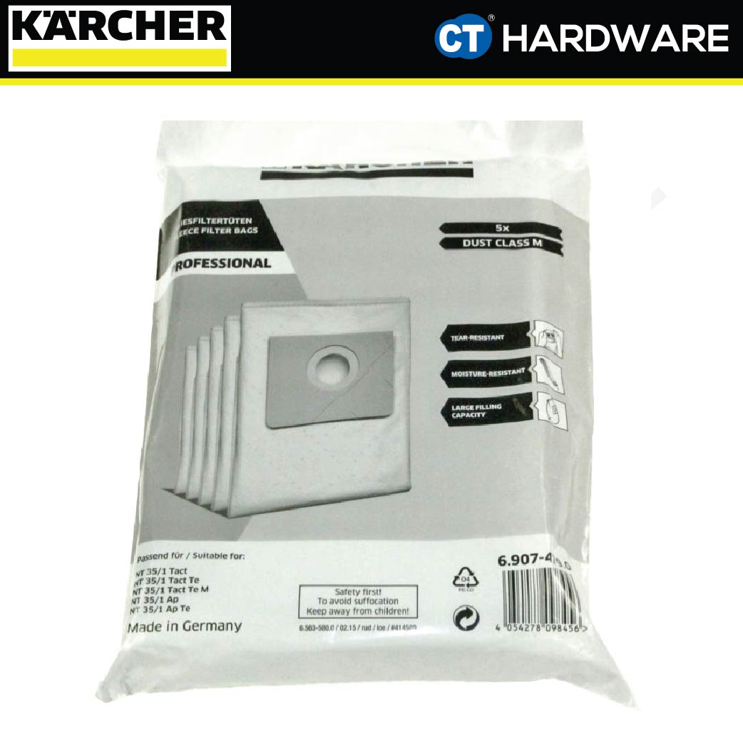 KARCHER 69074790 PAPER FILTER BAGS FOR NT351TACT / NT351/ NT381ME WET AND DRY VACUUM CLEANER