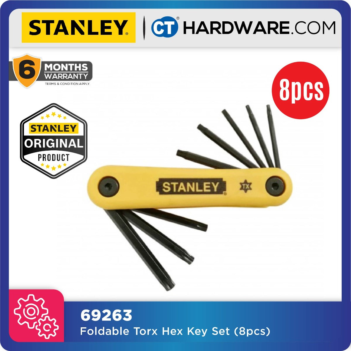 STANLEY 69263 TORX HEX KEY SET X 8PC FOLDABLE TYPE ( T9/T10/T15/T20/T25/T27/T30/T40 ) ( 69-263 )