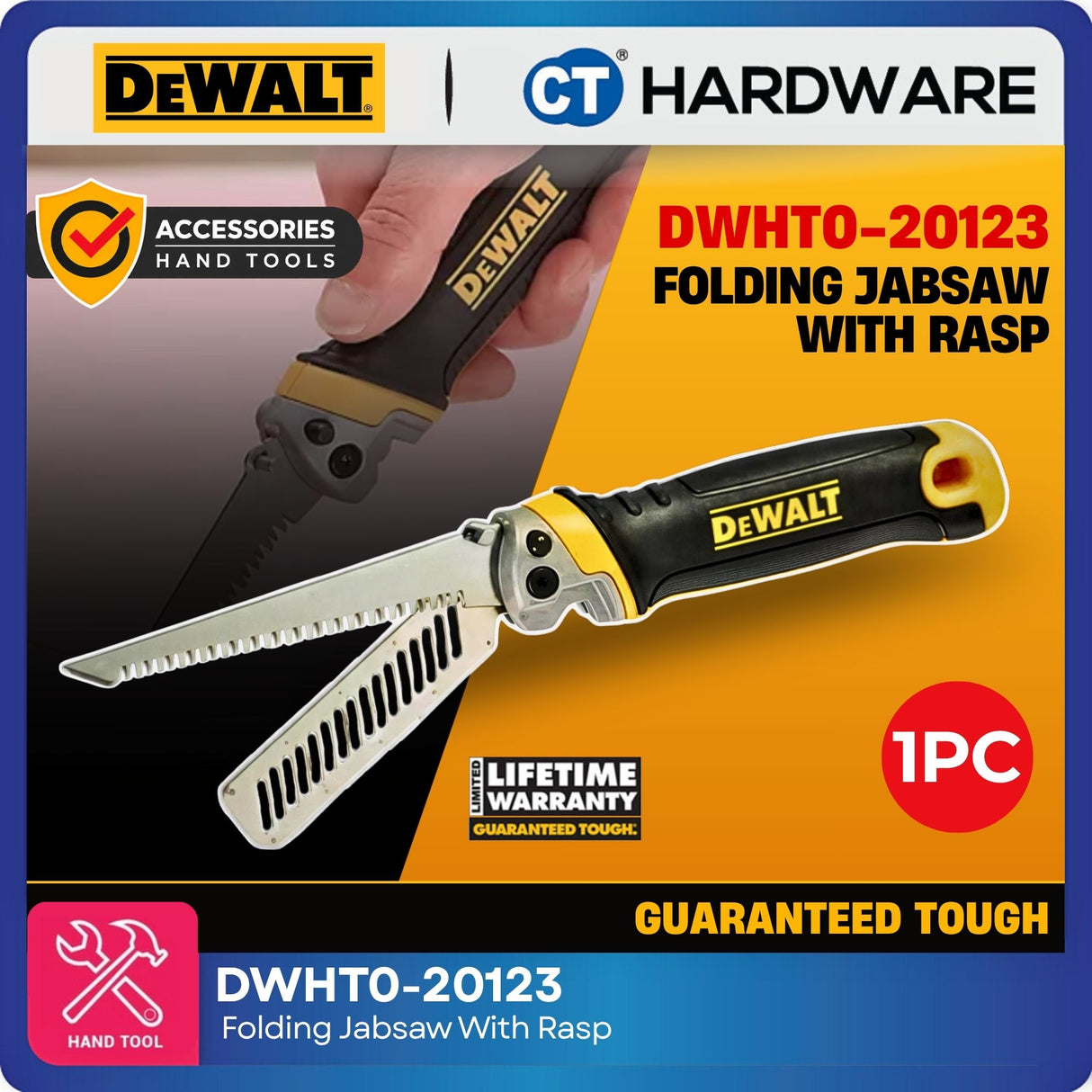 DEWALT DWHT0-20123 Folding Jab Saw with Rasp | 2-in-1 Drywall Saw | Triple Ground Teeth | Folding Hand Saw