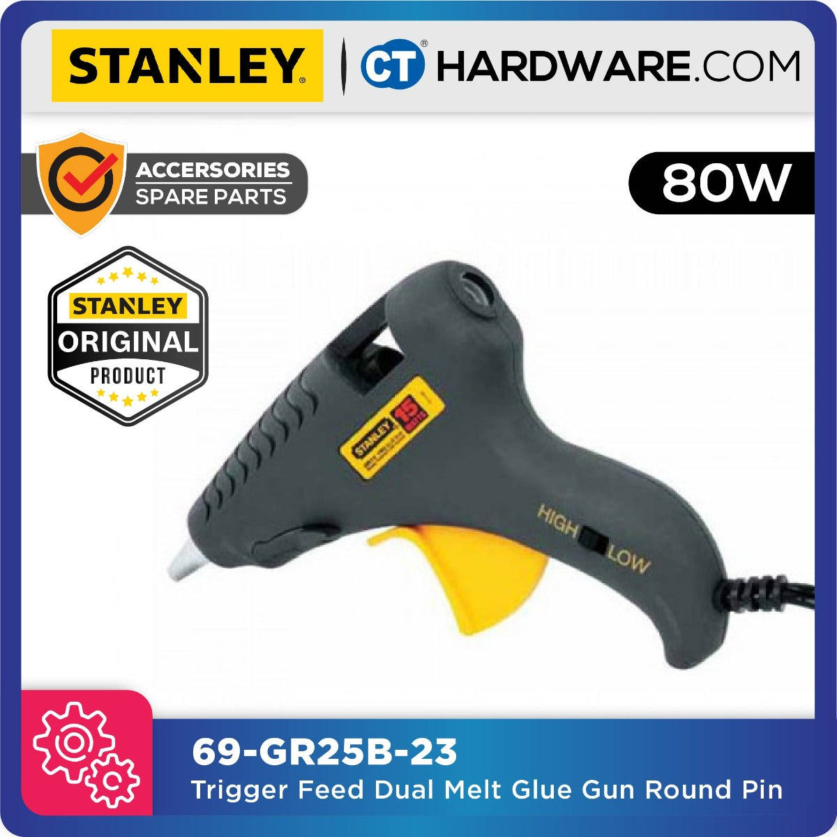Stanley 69-GR25B-23 (69-GR25B) Trigger Feed Dual Melt Glue Gun Round Pin (80W)