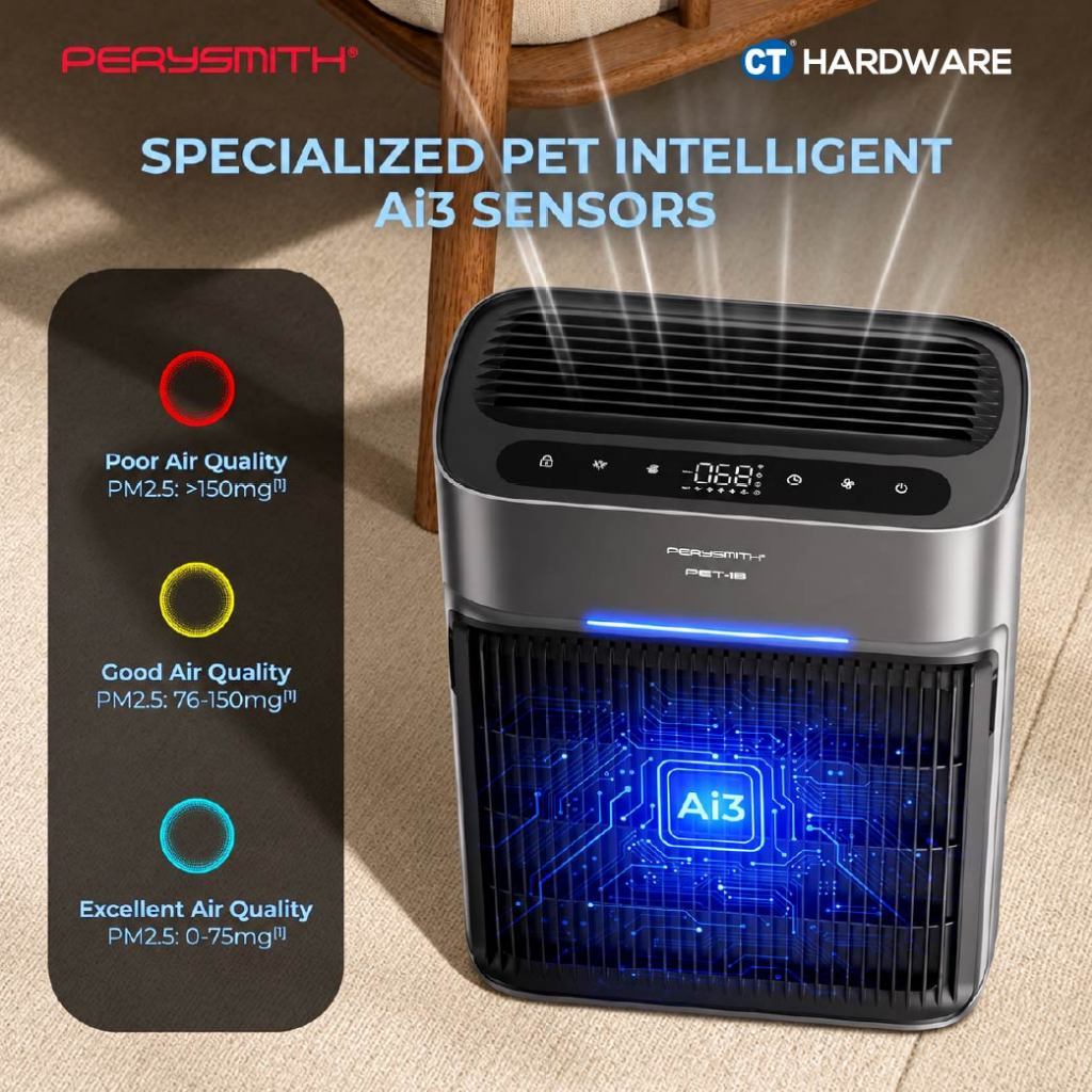 PerySmith PET13 Ai Smart WiFi Pet Air Purifier 60m² 860m³/h