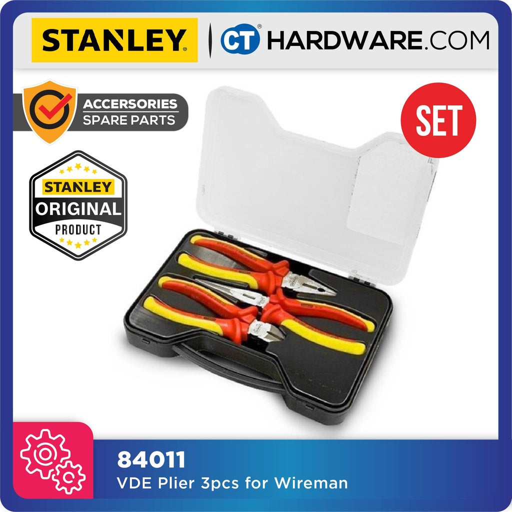 STANLEY 84011 VDE PLIER SET X 3PC (84001 , 84003 , 84007) X 1000V (WIREMAN USE)