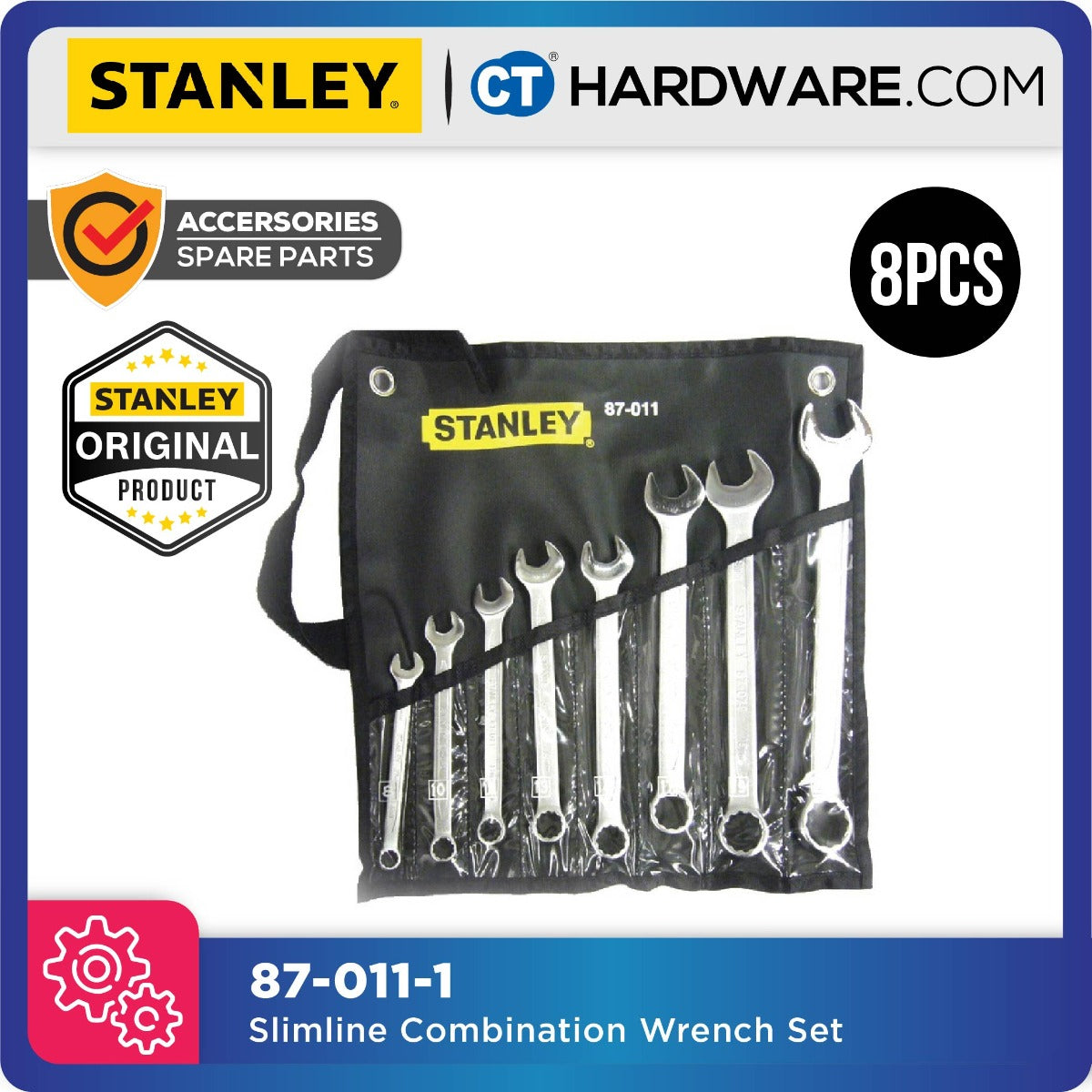 Stanley 87-011-1 Slimline Combination Wrench Set 8 pcs 8-22mm