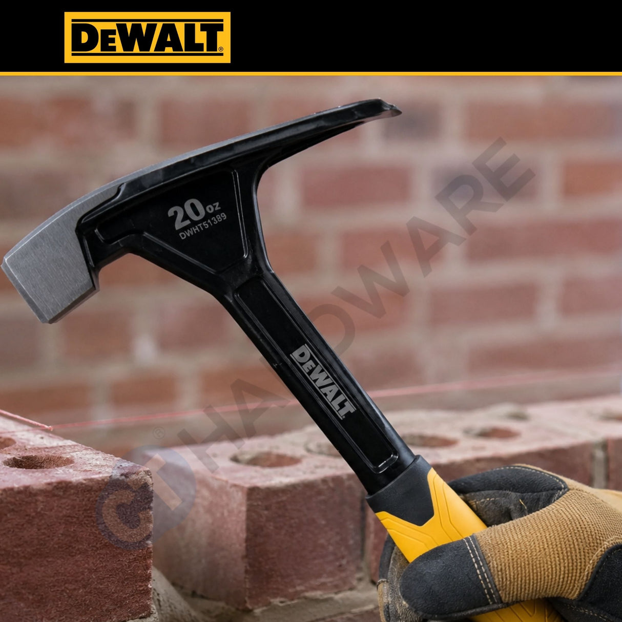 DEWALT DWHT51389-0 20oz Bricklayer Hammer | One-Piece Steel Masonry Hammer with Extra-Wide Chisel Blade