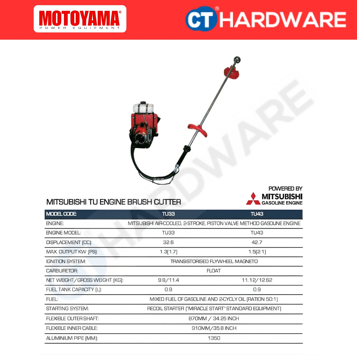 Akira / Daishin Backpack Brush Cutter 33cc 2-Stroke c/w Mitsubishi TB33 Engine (Made in Japan)