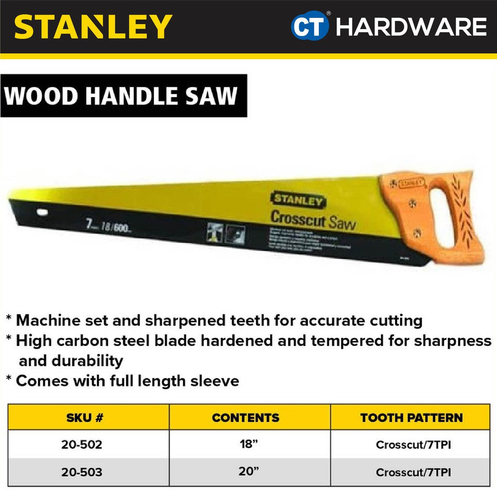 STANLEY 20-502-23 HANDLE SAW WOOD CROSSCUT 18" X7T/8PT