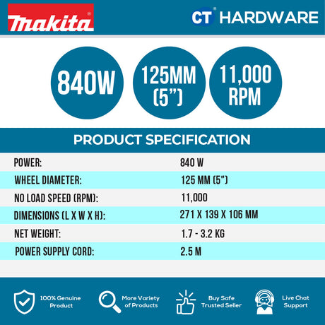 MAKITA 9558HNG 125MM (5") ANGLE GRINDER