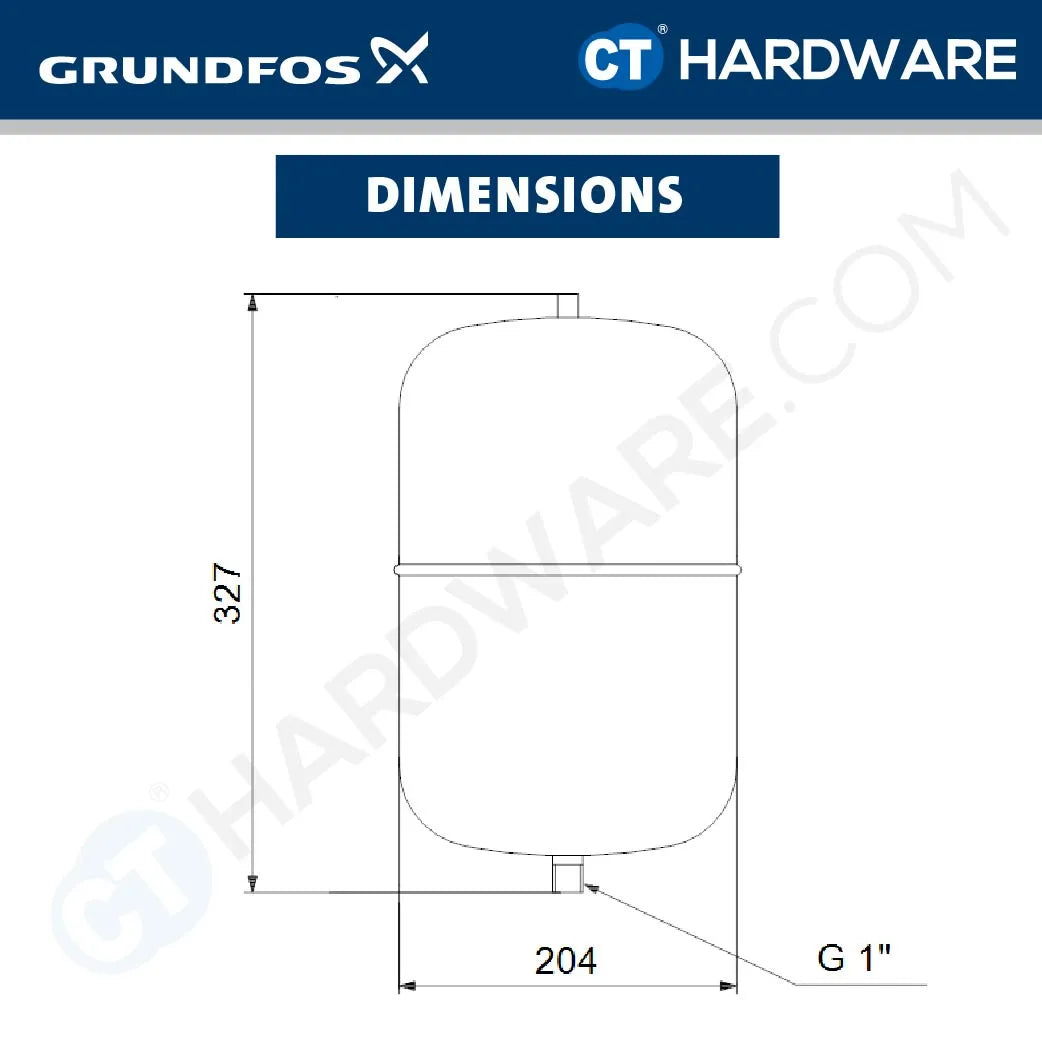 Grundfos 96526321 Pressure Tank for CM/PT - Grey Colour (8L/1")