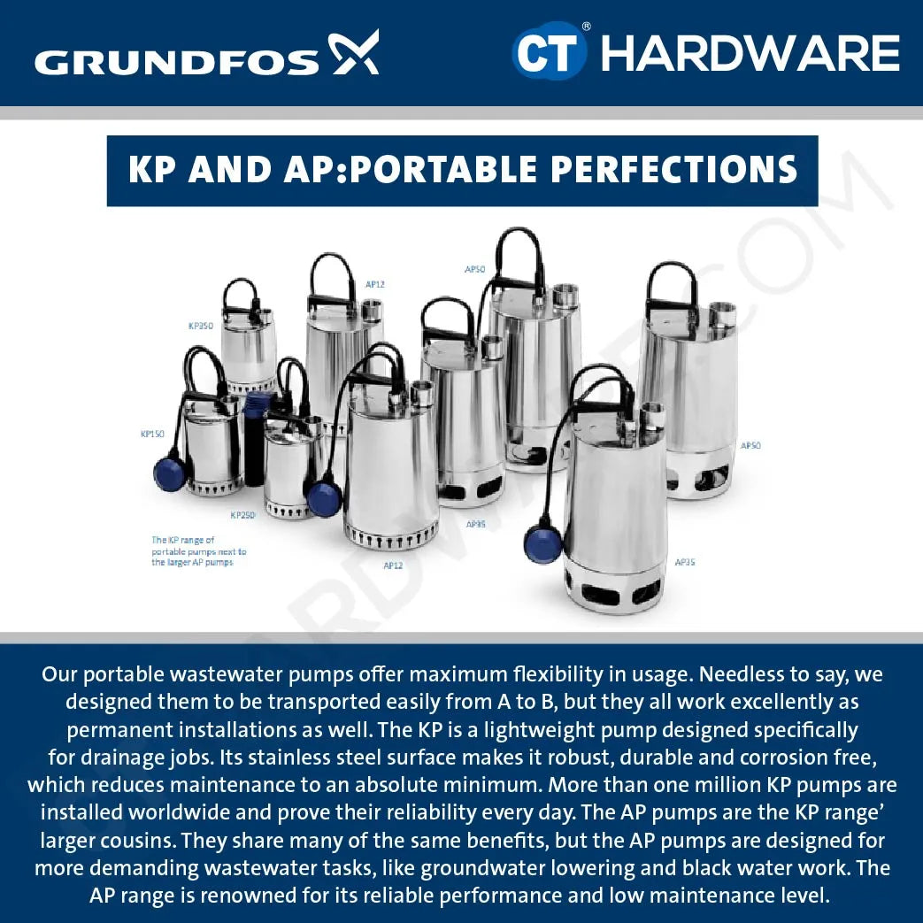 Grundfos UNILIFT AP124008A1 Stainless Steel Submersible Drainage Pump with Float Switch 0.8kW