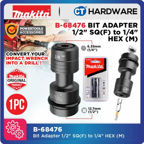 Makita B-68482 | B-68476 Bit Adapter 3/8" SQ(F) to 1/4" HEX (M) | 1/2" SQ(F) to 1/4" HEX (M) Adapter Converter - 1PC