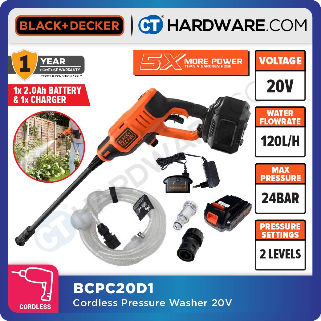 BLACK+DECKER BCPC20D1 Cordless Pressure Washer 20V c/w 1x 2.0AH Battery & Charger