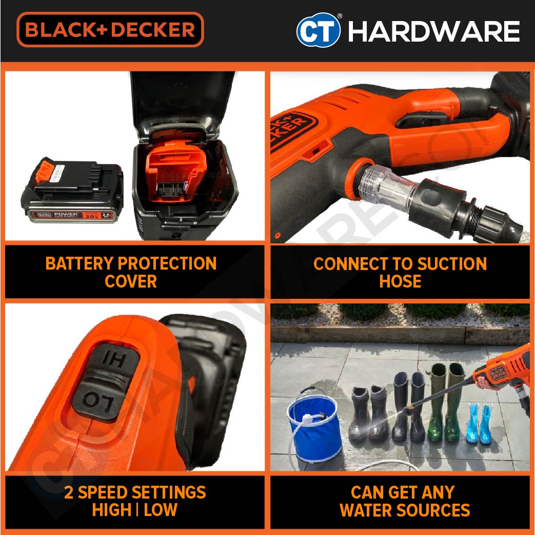BLACK+DECKER BCPC20D1 Cordless Pressure Washer 20V c/w 1x 2.0AH Battery & Charger