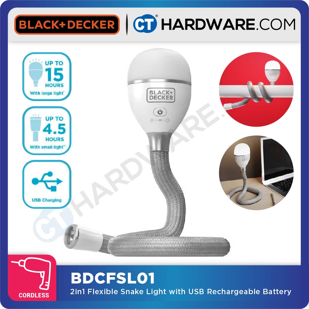 BLACK+DECKER BDCFSL01 2-in-1 Flexible LED Snake Light With USB Rechargeable Battery 4V