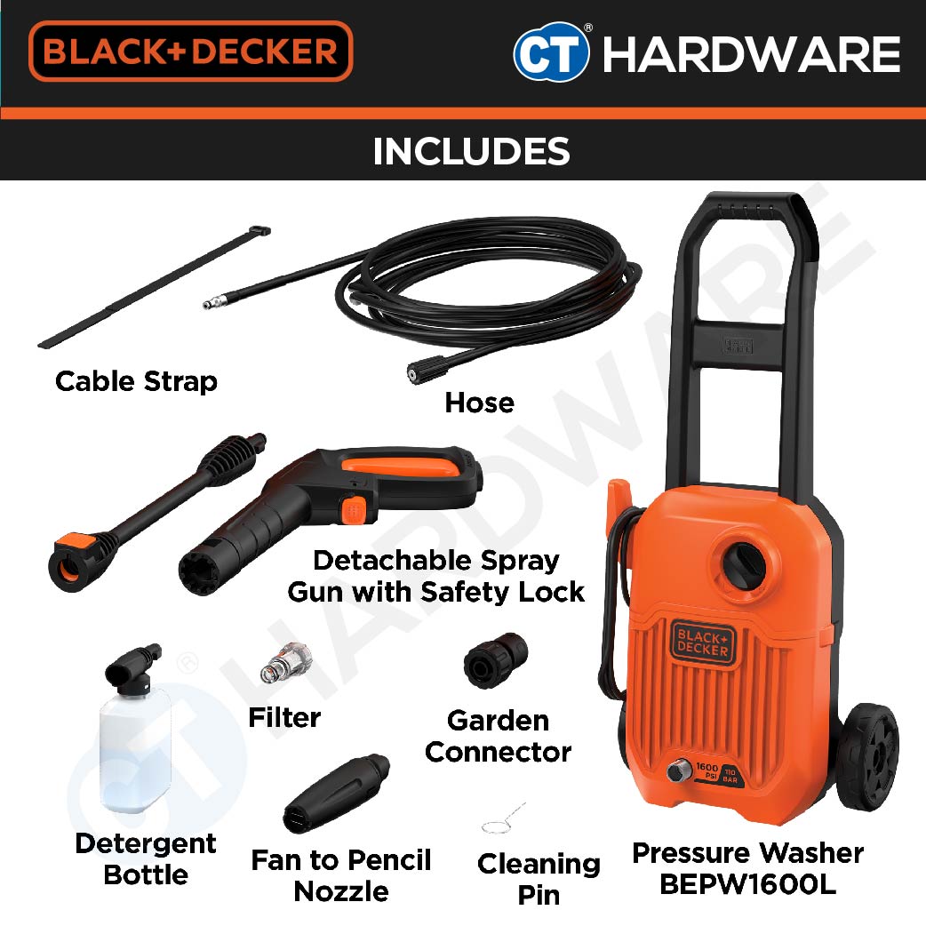 BLACK+DECKER BEPW1600L High Pressure Washer 110 Bar 1300W (Replacing Waterjet Model BW14)