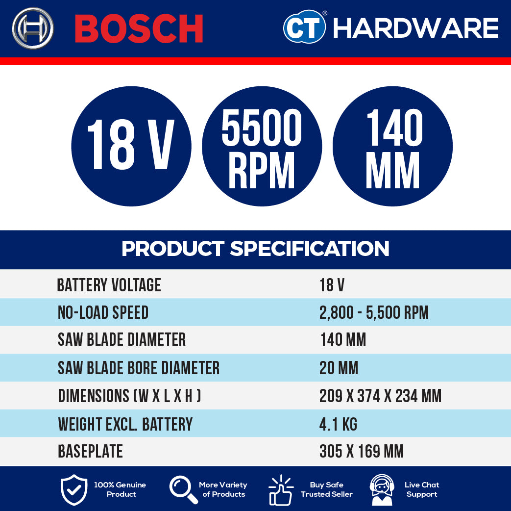 Bosch GKT 18V-52 GC SOLO Cordless BITURBO Plunge Saw 18V, 140mm without Battery & Charger, GKT18V52GCSOLO