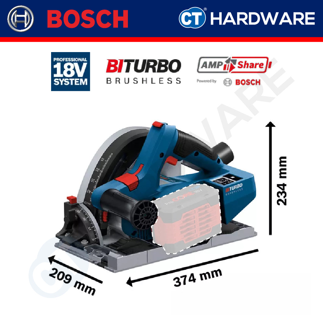 Bosch GKT 18V-52 GC SOLO Cordless BITURBO Plunge Saw 18V, 140mm without Battery & Charger, GKT18V52GCSOLO