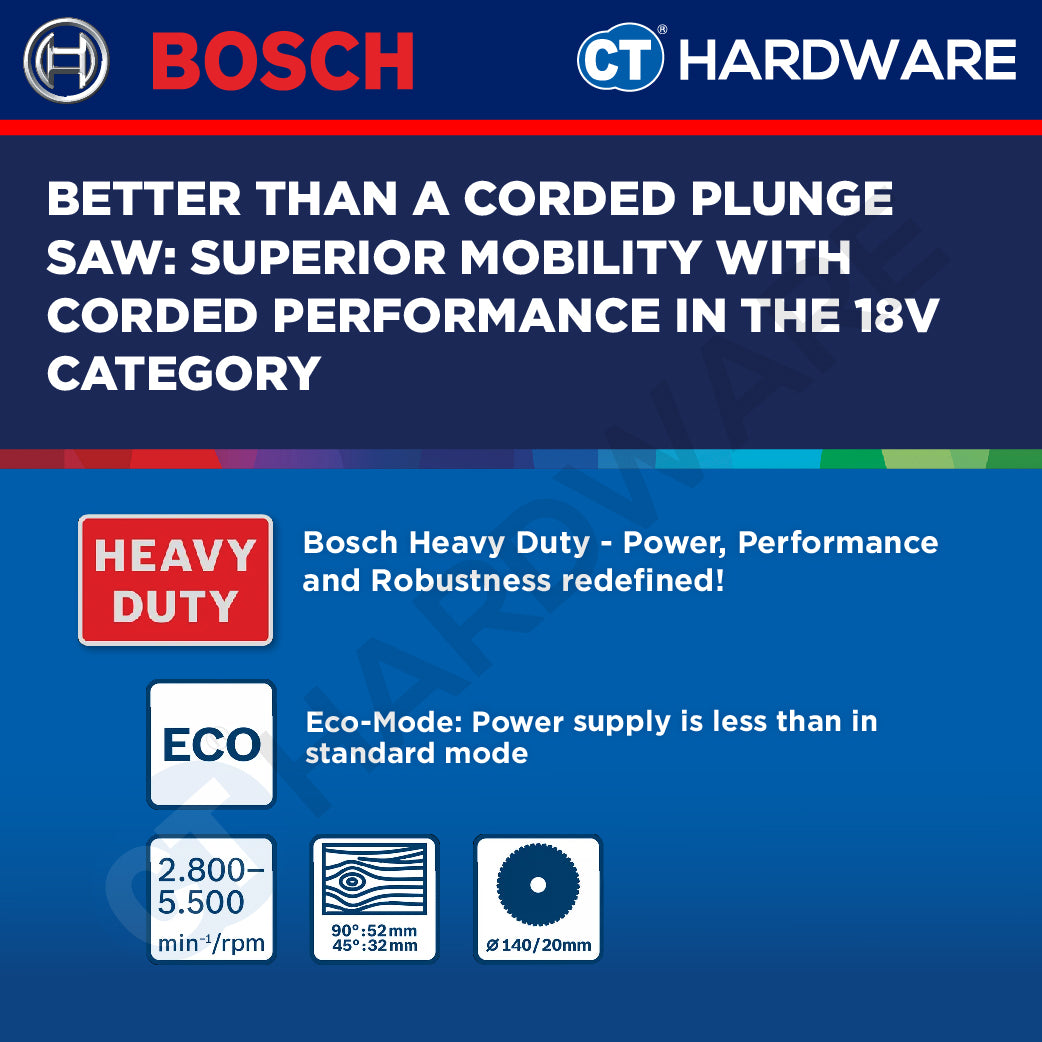 Bosch GKT 18V-52 GC SOLO Cordless BITURBO Plunge Saw 18V, 140mm without Battery & Charger, GKT18V52GCSOLO