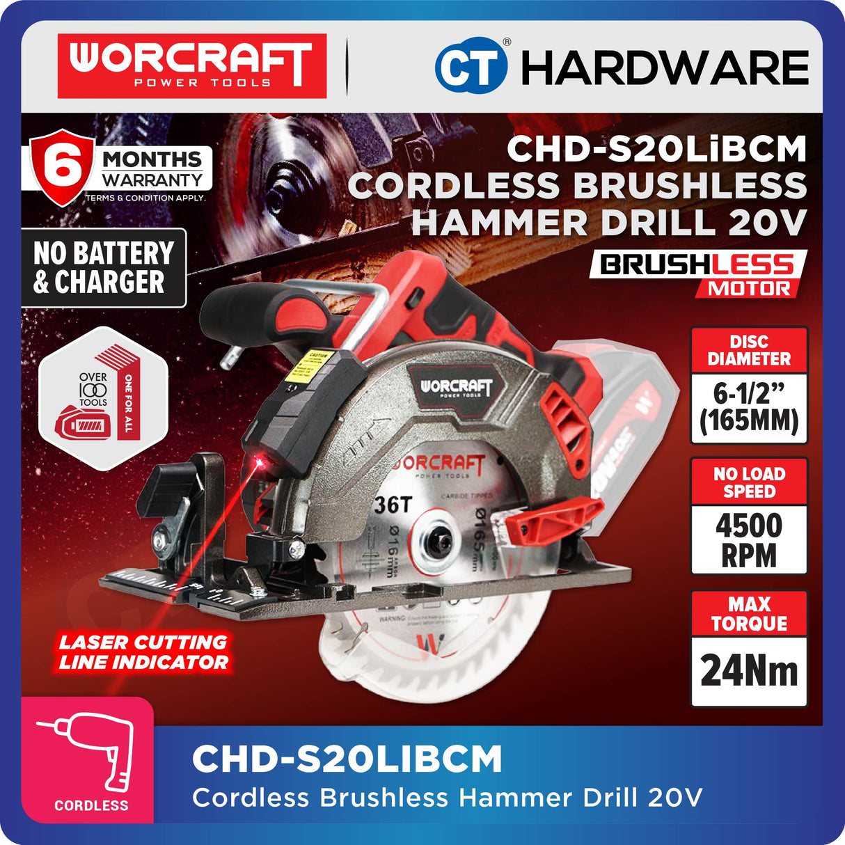 Worcraft CCS-S20LIB Cordless Brushless Circular Saw 20V | 6-1/2" 165MM