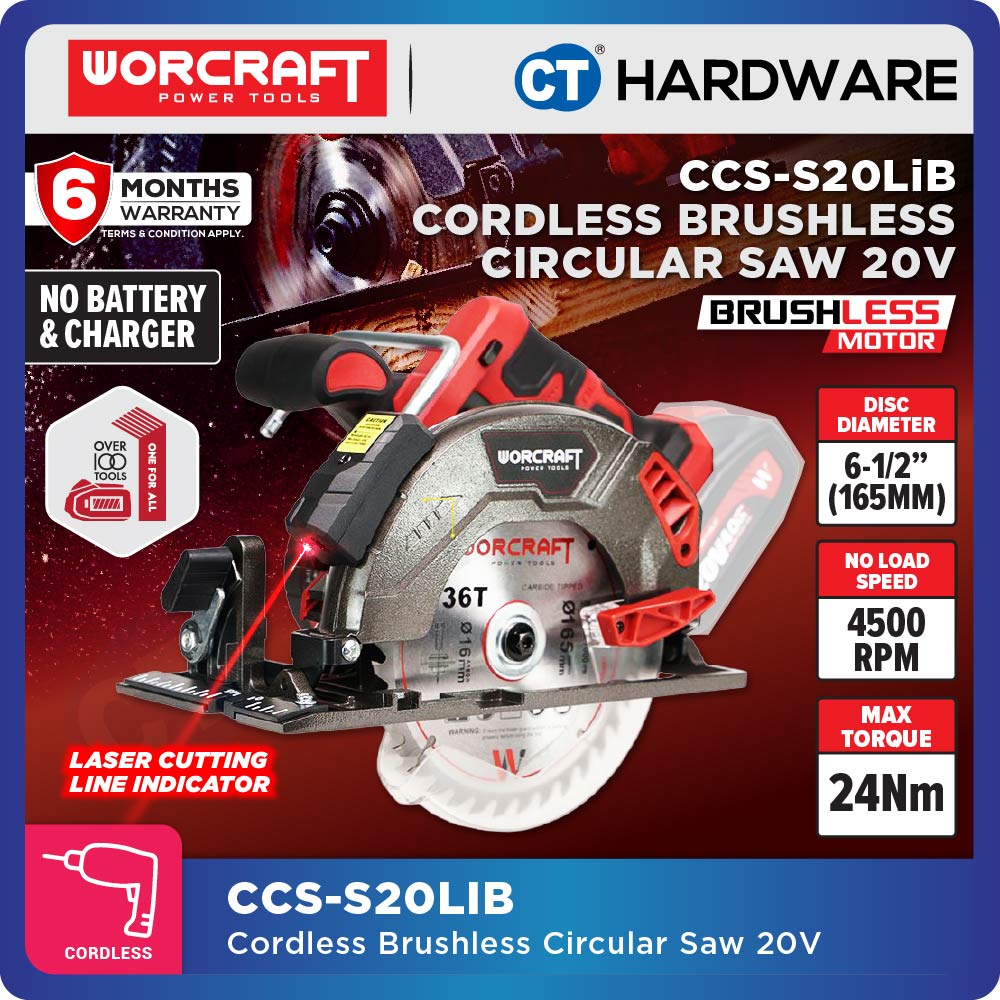 Worcraft CCS-S20LIB Cordless Brushless Circular Saw 20V 6-1/2" 165mm