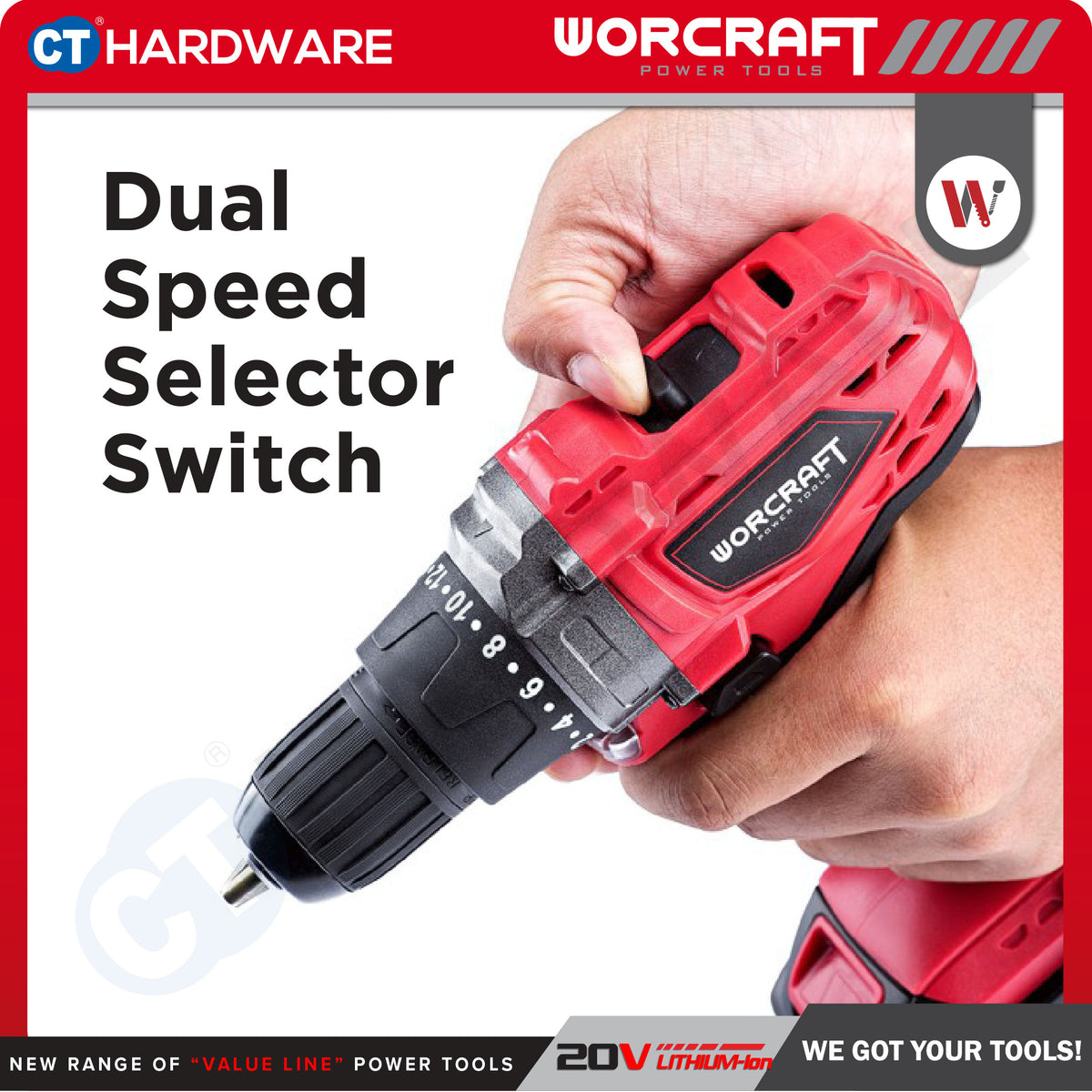 Worcraft CD-S20LiE 20V Cordless Drill Combo c/w 1x 2.0Ah Battery & Charger
