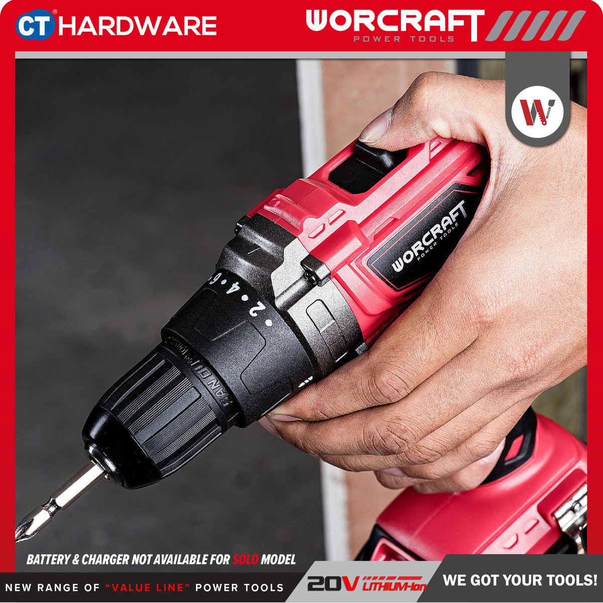 Worcraft CD-S20LiE 20V Cordless Drill Combo c/w 1x 2.0Ah Battery & Charger