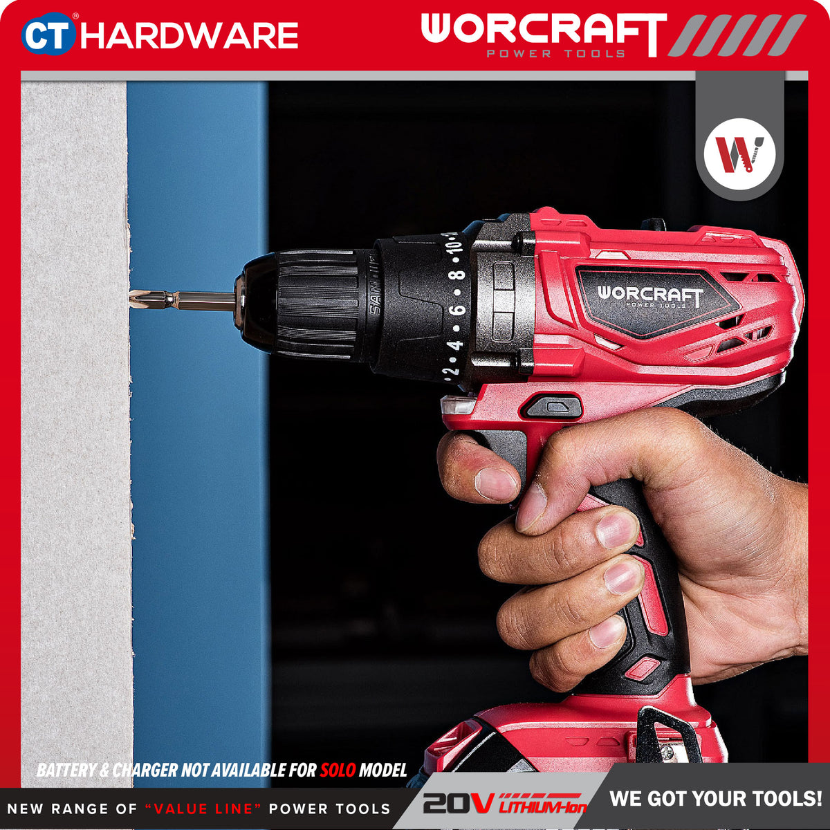 Worcraft CD-S20LiE 20V Cordless Drill Combo c/w 1x 2.0Ah Battery & Charger