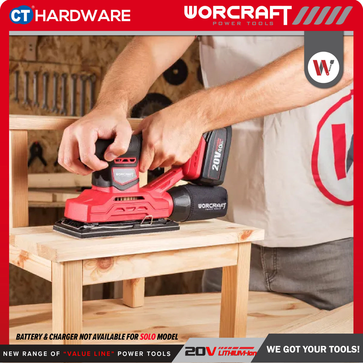 Worcraft CFS-S20Li 20V Cordless Finishing Sander 90 x 187mm Combo c/w 1x 2.0Ah Battery & Charger