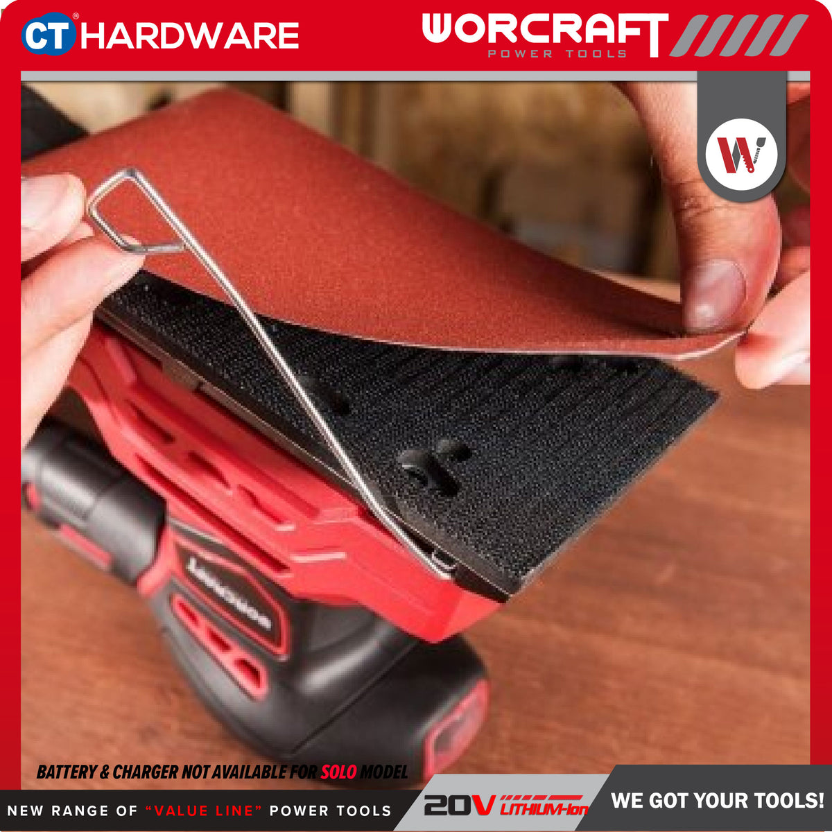Worcraft CFS-S20Li 20V Cordless Finishing Sander 90 x 187mm Combo c/w 1x 2.0Ah Battery & Charger