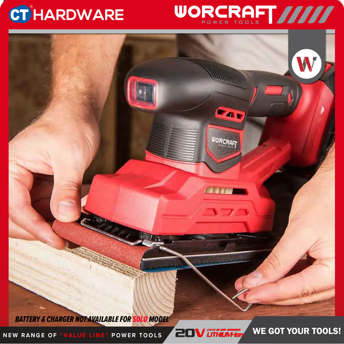 Worcraft CFS-S20Li 20V Cordless Finishing Sander 90 x 187mm Combo c/w 1x 2.0Ah Battery & Charger