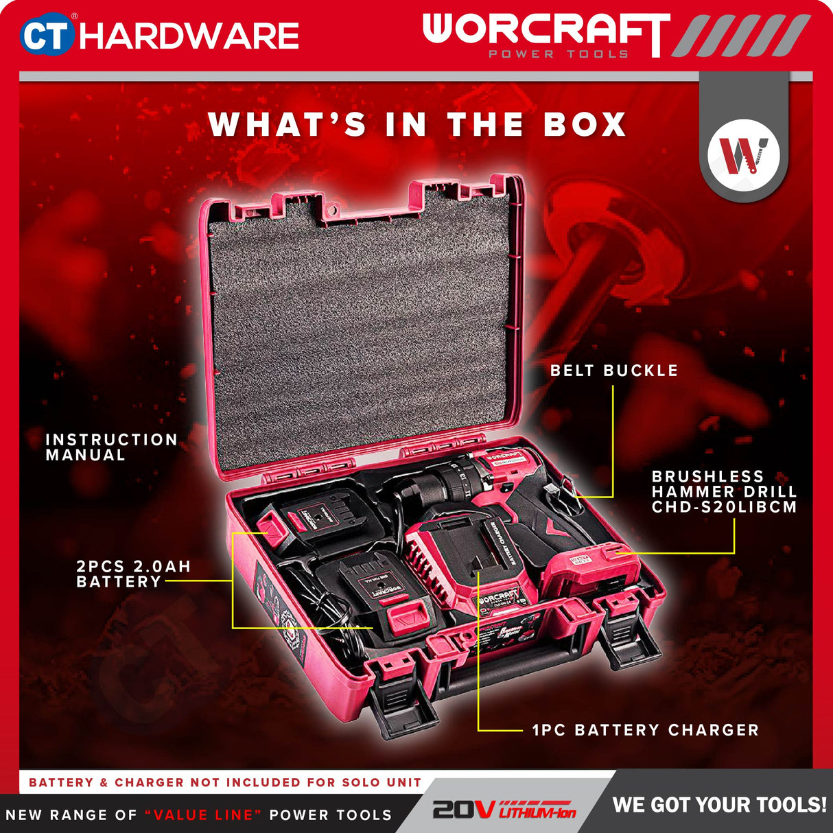 Worcraft CHD-S20LIBC Cordless Brushless Hammer Drill 20V