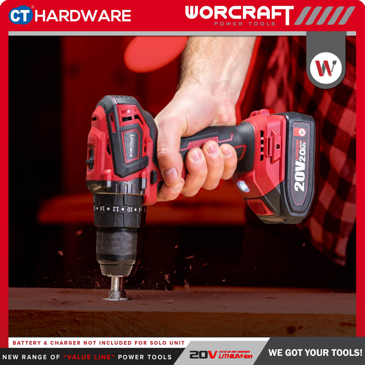 Worcraft CHD-S20LIBP Cordless Brushless Impact Drill Mesin Drill Tukul 20V come with 2x 2.0Ah Battery & 1x Charger