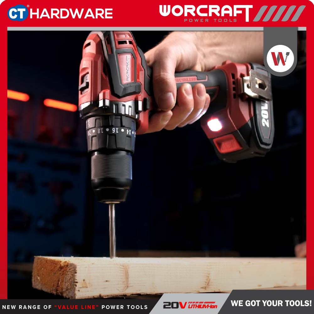 WORCRAFT CHD-S20LiBAS CORDLESS BRUSHLESS IMPACT DRILL 20V | 10MM | 50NM COME WITH 2x 2.0Ah BATTERY, 1PC CHARGER & 74 ACCESSORIES