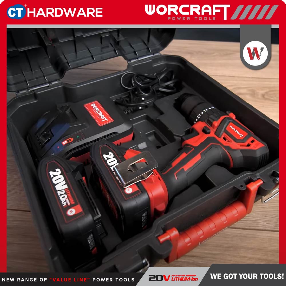 WORCRAFT CHD-S20LiBAS CORDLESS BRUSHLESS IMPACT DRILL 20V | 10MM | 50NM COME WITH 2x 2.0Ah BATTERY, 1PC CHARGER & 74 ACCESSORIES