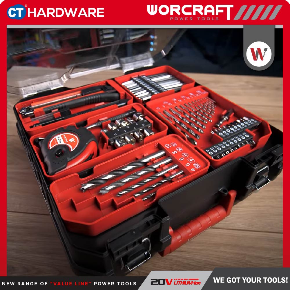 WORCRAFT CHD-S20LiBAS CORDLESS BRUSHLESS IMPACT DRILL 20V | 10MM | 50NM COME WITH 2x 2.0Ah BATTERY, 1PC CHARGER & 74 ACCESSORIES