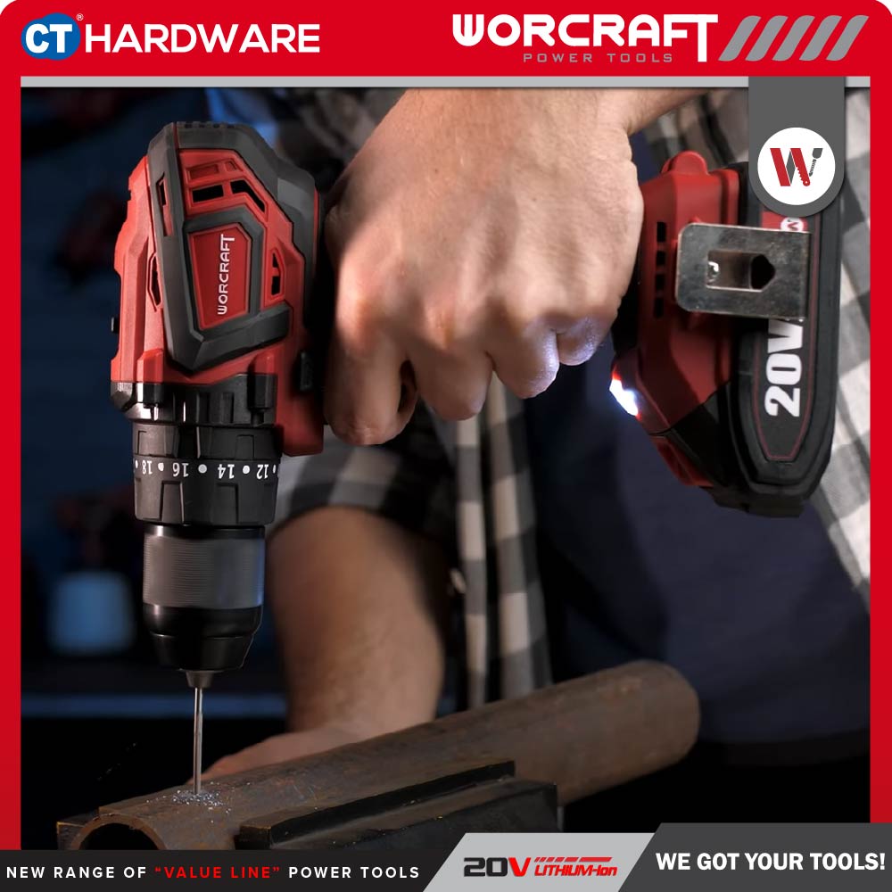 WORCRAFT CHD-S20LiBAS CORDLESS BRUSHLESS IMPACT DRILL 20V | 10MM | 50NM COME WITH 2x 2.0Ah BATTERY, 1PC CHARGER & 74 ACCESSORIES