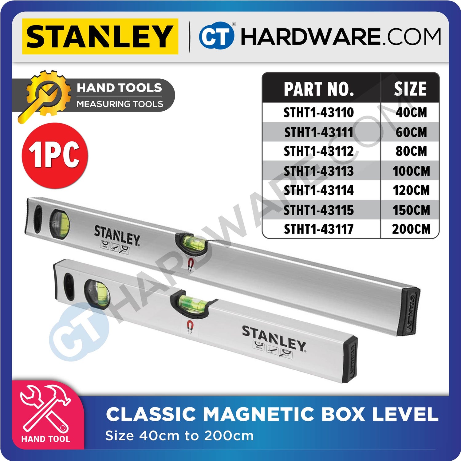 Stanley STHT1 Classic Magnetic Box Level | 40cm | 60cm | 150cm