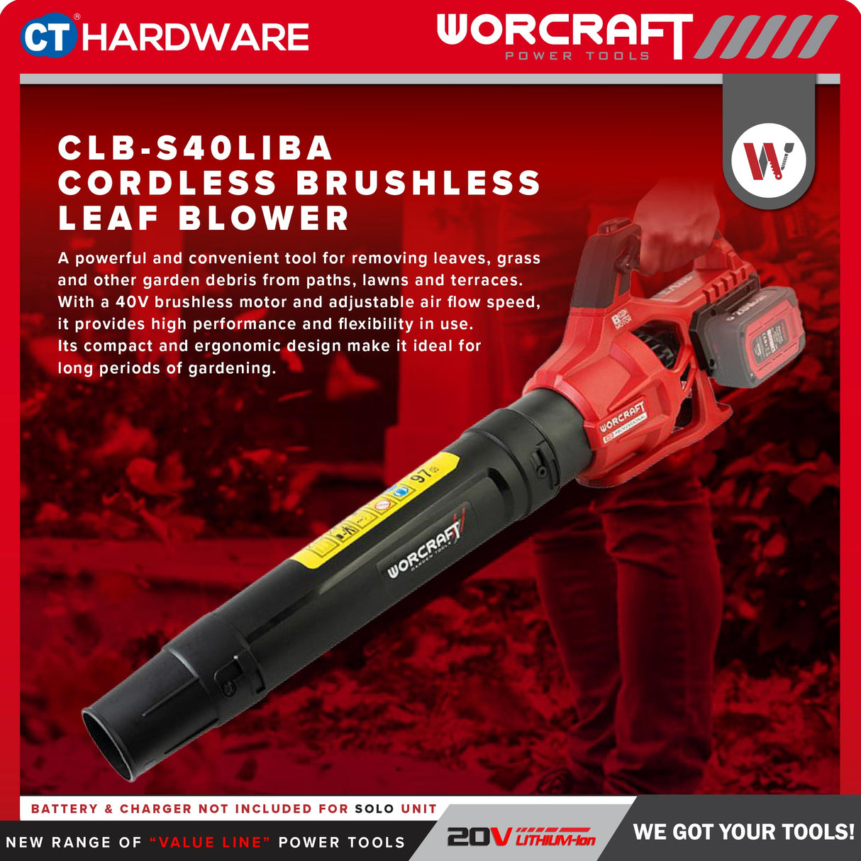 Worcraft CLB-S40LiBA Cordless Brushless Blower 40V with Kit Options
