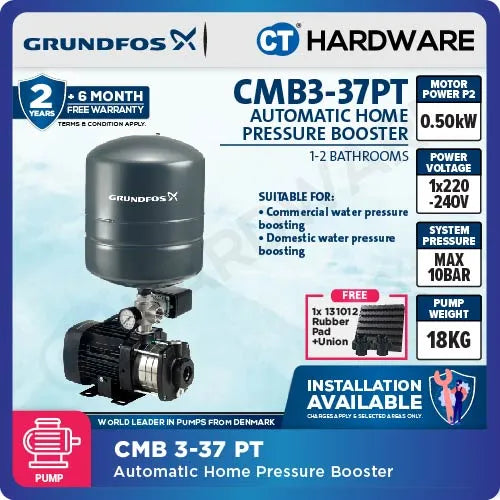 Grundfos CMB3-37PT Water Pressure Booster Pump 0.5kW 18L