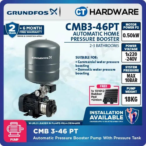 Grundfos CMB3-46PT Water Pressure Booster Pump 0.5kW 18L
