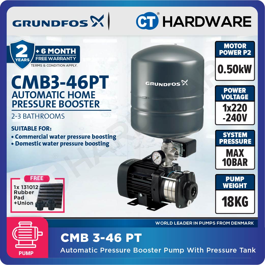 Grundfos CMB3-46PT Water Pressure Booster Pump 0.5kW 18L