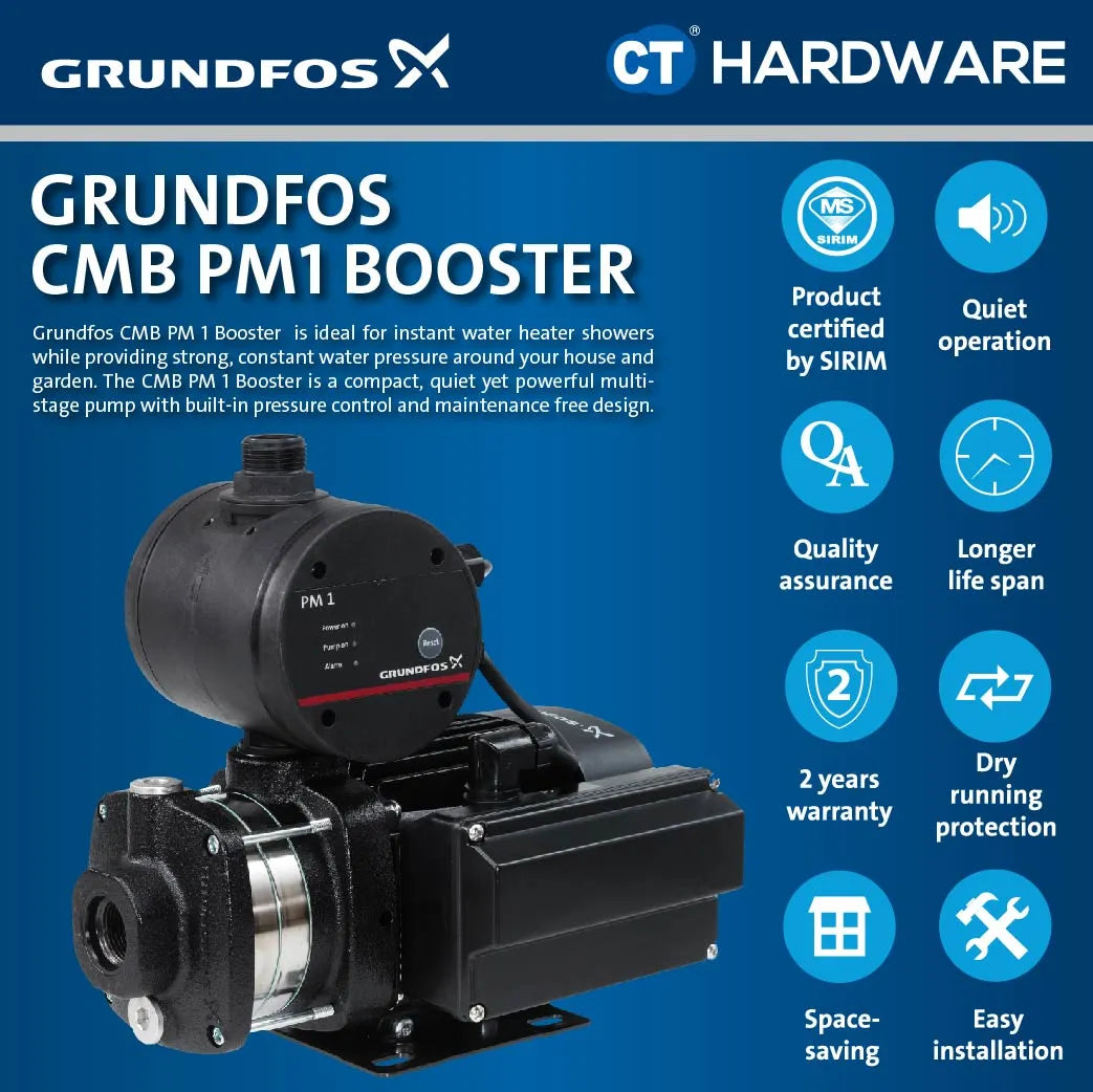 Grundfos CMB3-37PM1 Water Pressure Booster Pump 0.5kW