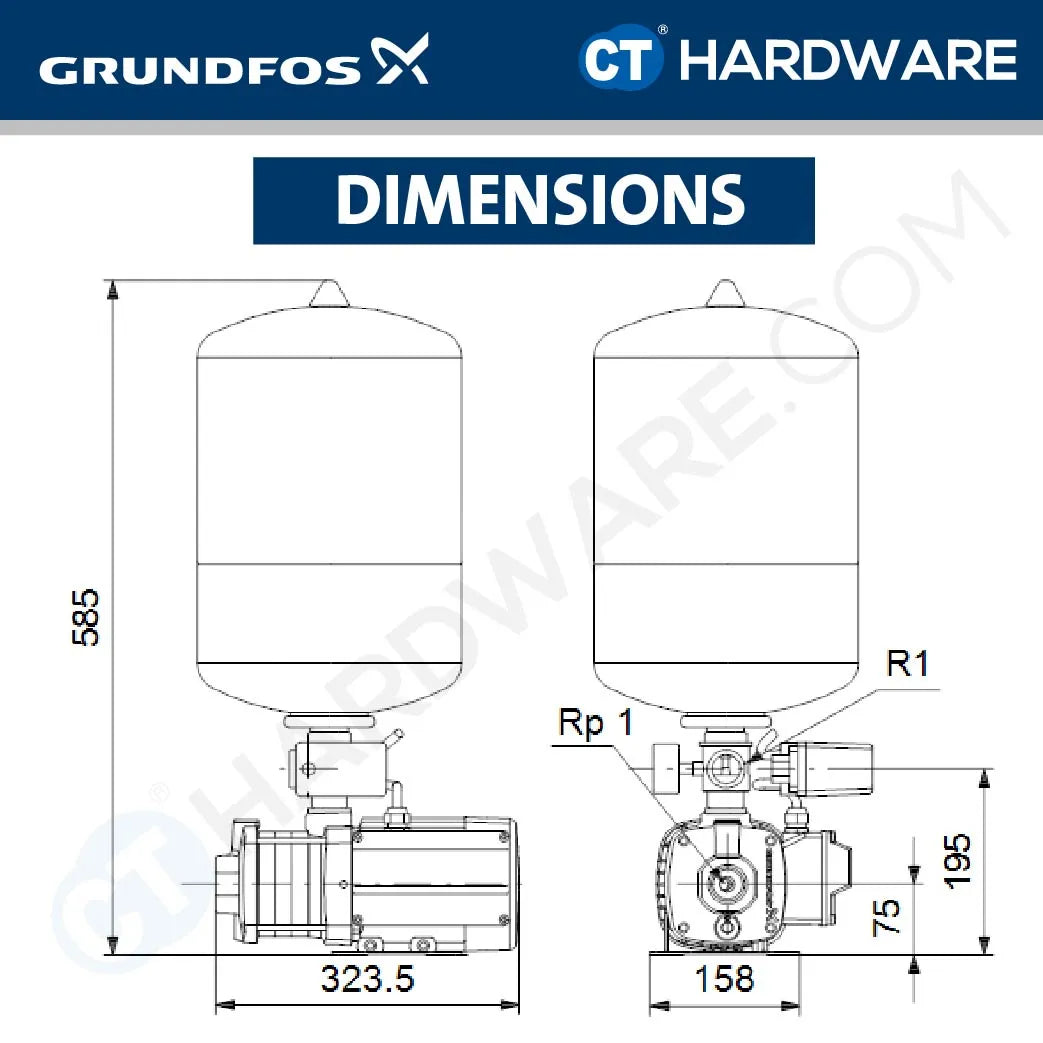 Grundfos CMB3-37PT Water Pressure Booster Pump 0.5kW 18L
