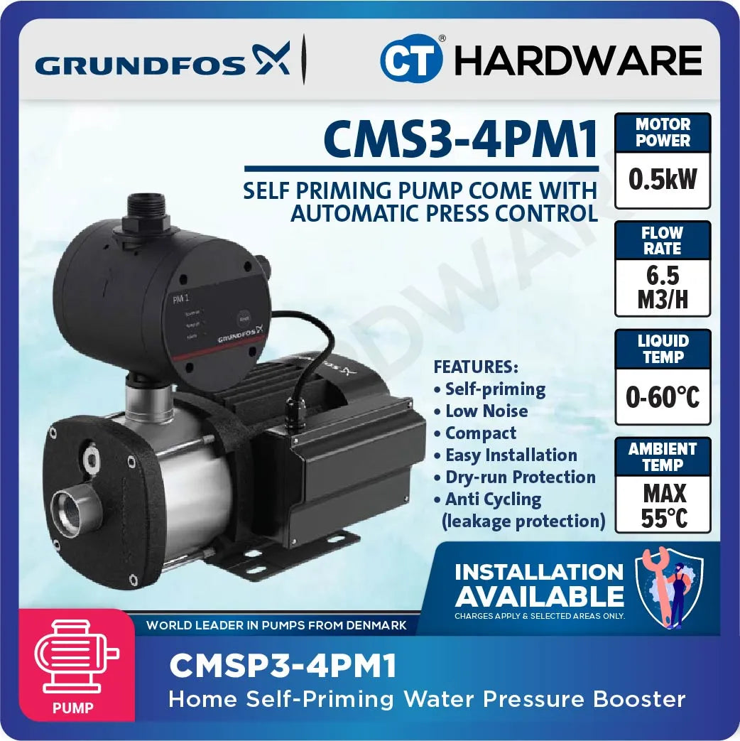 Grundfos CMSP3-4PM1 Self-Priming Water Booster Pump 0.5kW