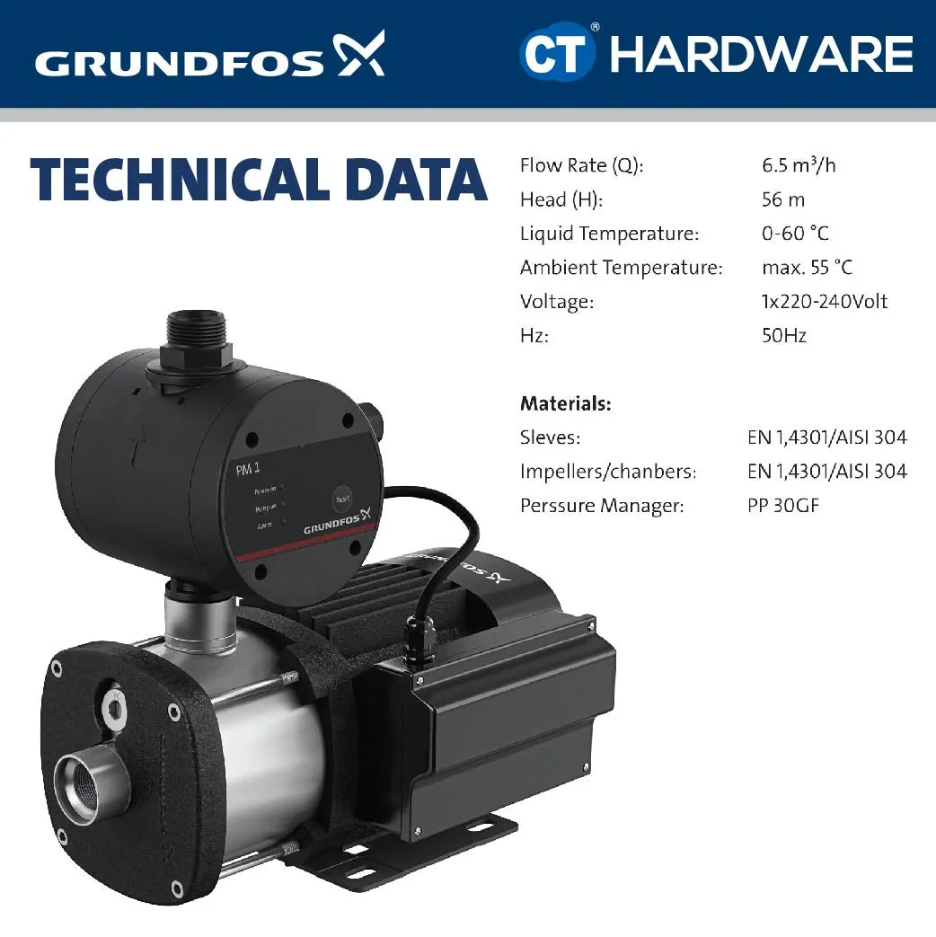 Grundfos CMSP3-4PM1 Self-Priming Water Booster Pump 0.5kW