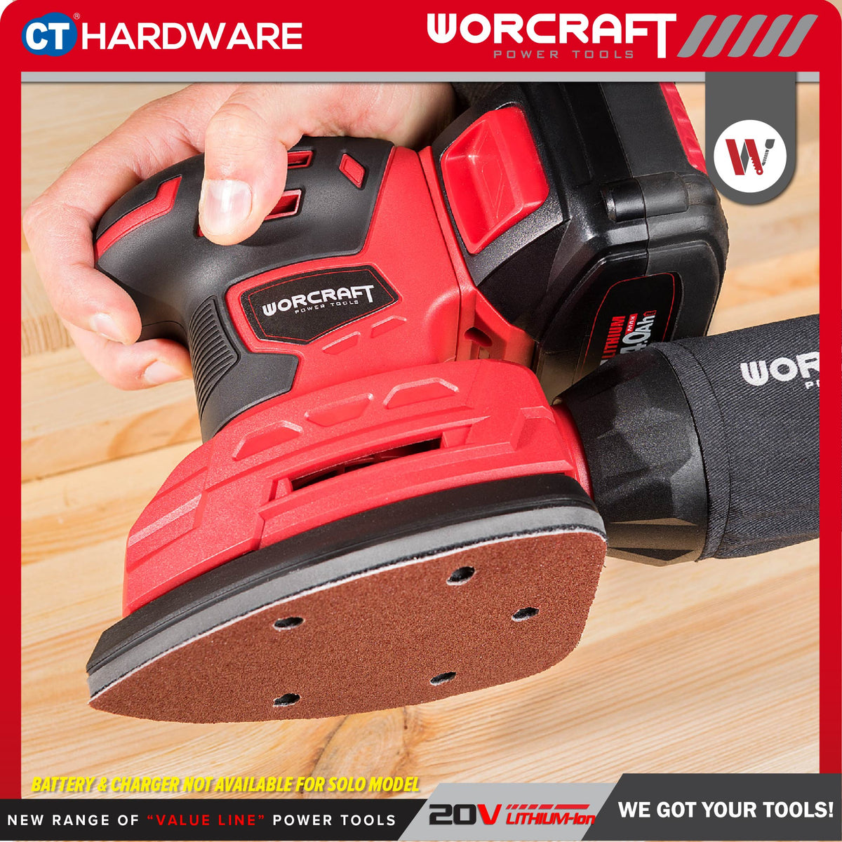 Worcraft CPMSS20Li 20V Cordless Palm Sander Combo c/w 1x 4.0Ah Battery & Charger