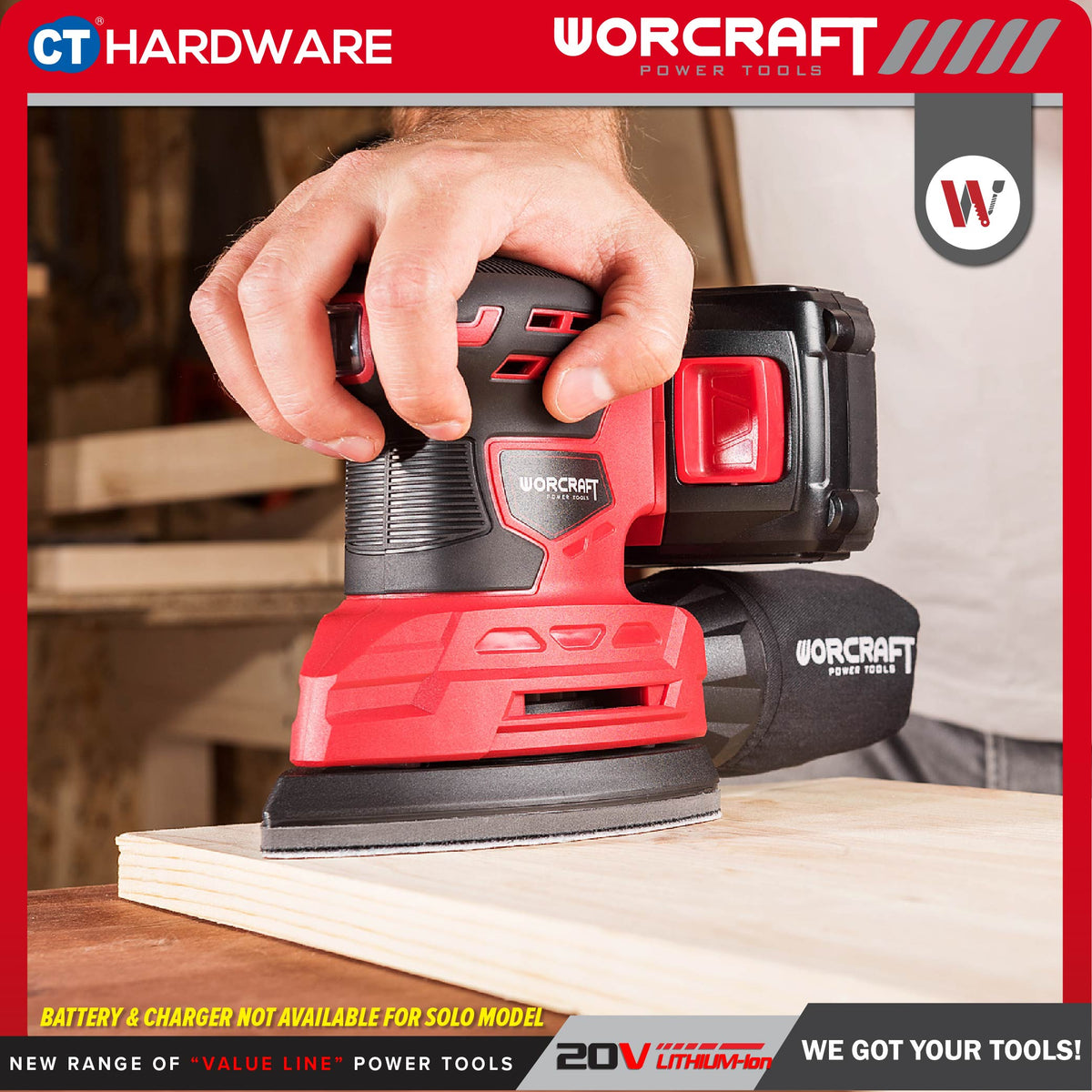 Worcraft CPMSS20Li 20V Cordless Palm Sander Combo c/w 1x 4.0Ah Battery & Charger